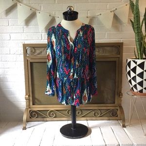 Maeve Anthropologie ikat Aztec boho blouse